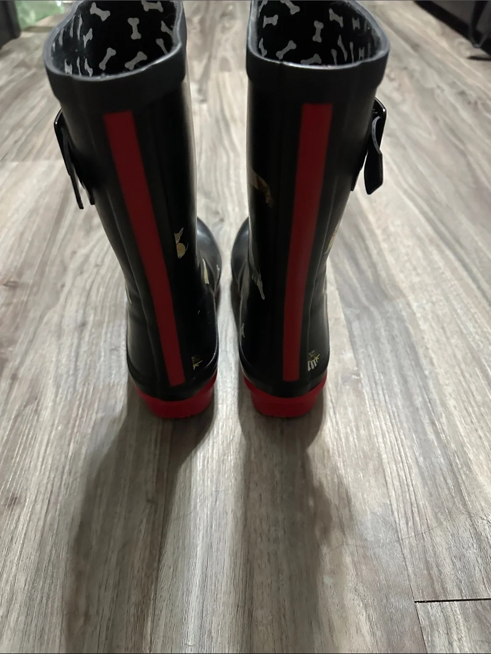 Joules Navy Kids Rain Boots with Red Sole and Dog Motif